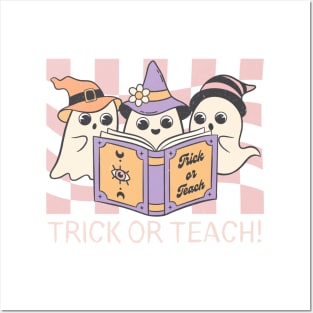 Groovy Halloween Trick or Teach Retro Ghost Teacher Posters and Art